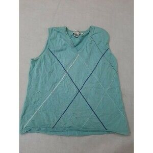Sport Haley Women's Sleeveless Sz L large V Neck Shirt Teal beaded stain Sale